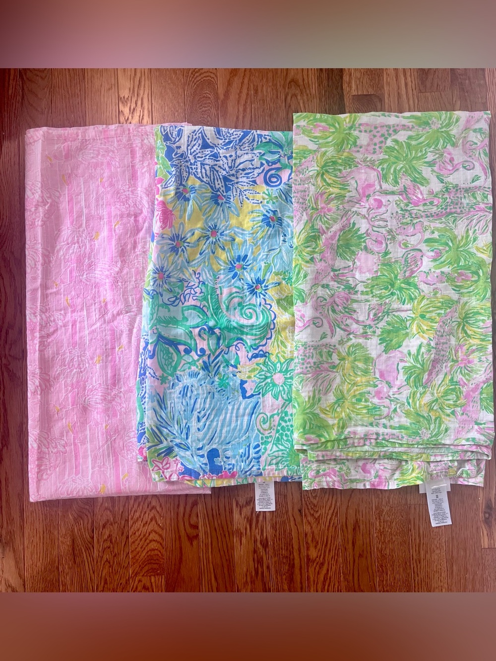 Lilly Pulitzer Pottery Barn 100% Organic Cotton Muslin Blankets - set of 3 EUC